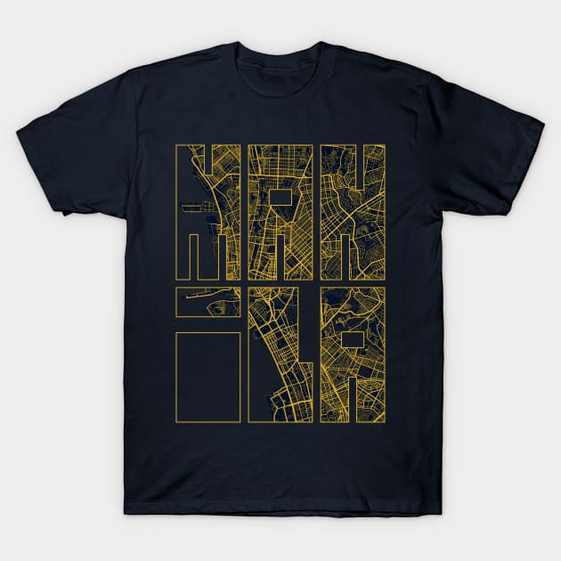 Manila, Philippines City Map Typography - Gold Art Deco T-Shirt by deMAP Studio